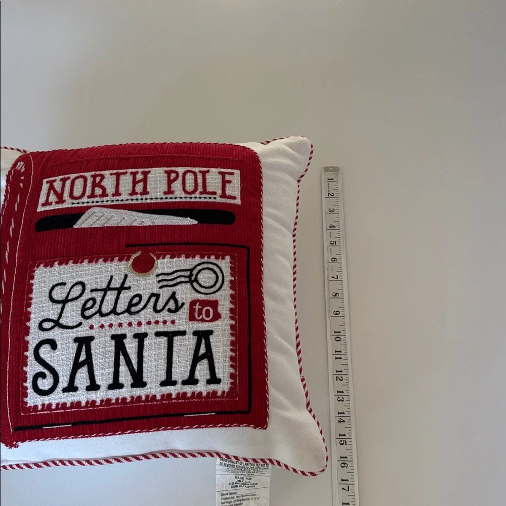 NWOT North Pole Letters to Santa Pillow Christmas Decor Holiday Gift Red White